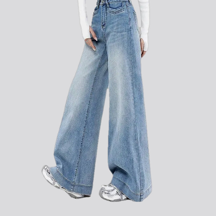 Light whiskered wide fit women's jeans