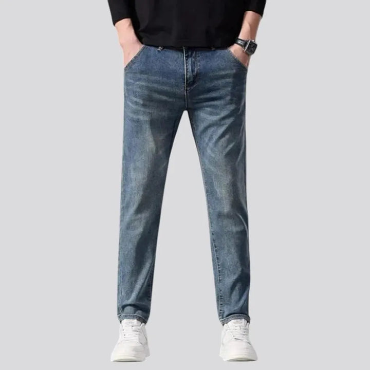 Elastic mid waist men's jeans