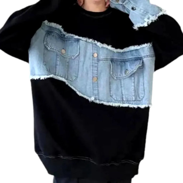 Fashion Patchwork Oversized Men's Denim Jacket - Black