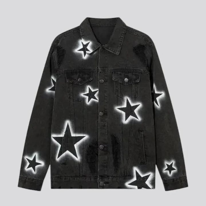 White-stars-print men's jeans jacket