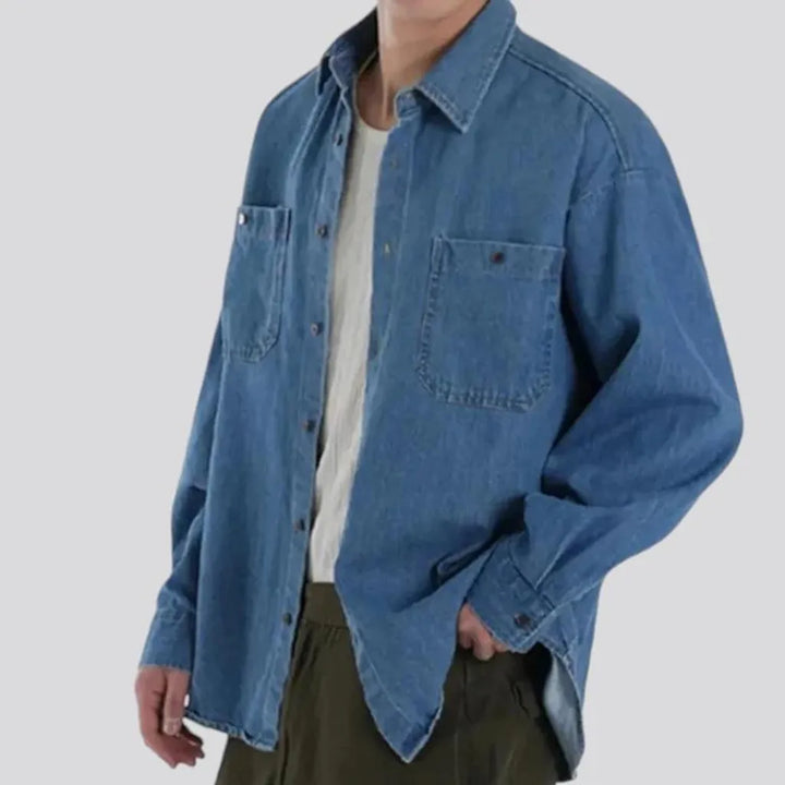 Medium wash chambray men's jean shirt