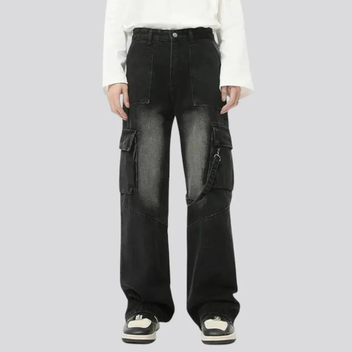 Sanded boho style wide men's jeans