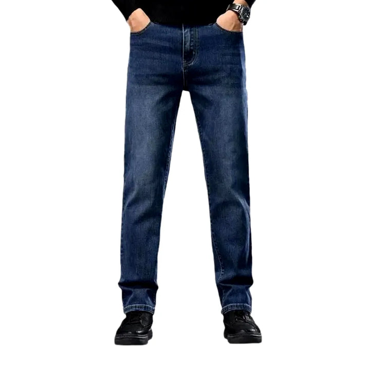 Retro Tapered High-rise Casual Men's Jeans - Dark Blue