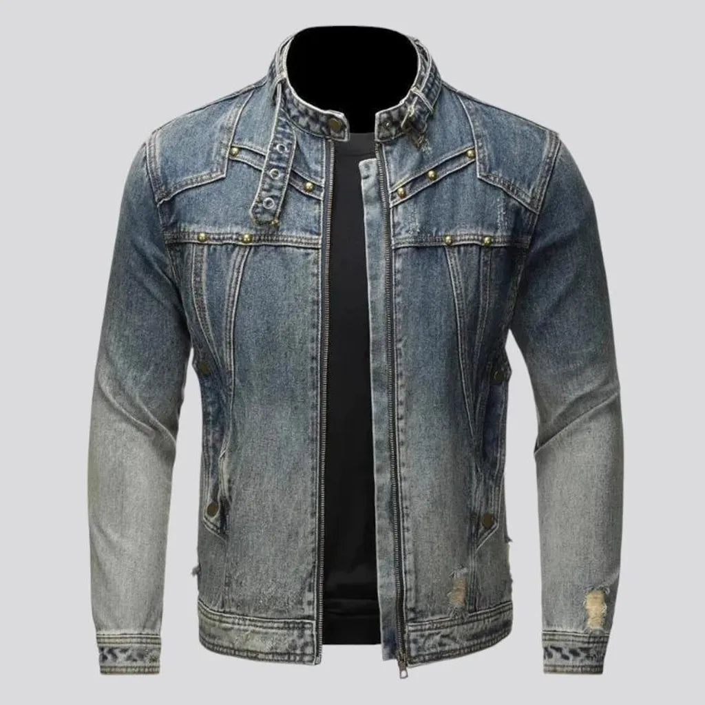 Slim fit vintage distressed men's denim jacket