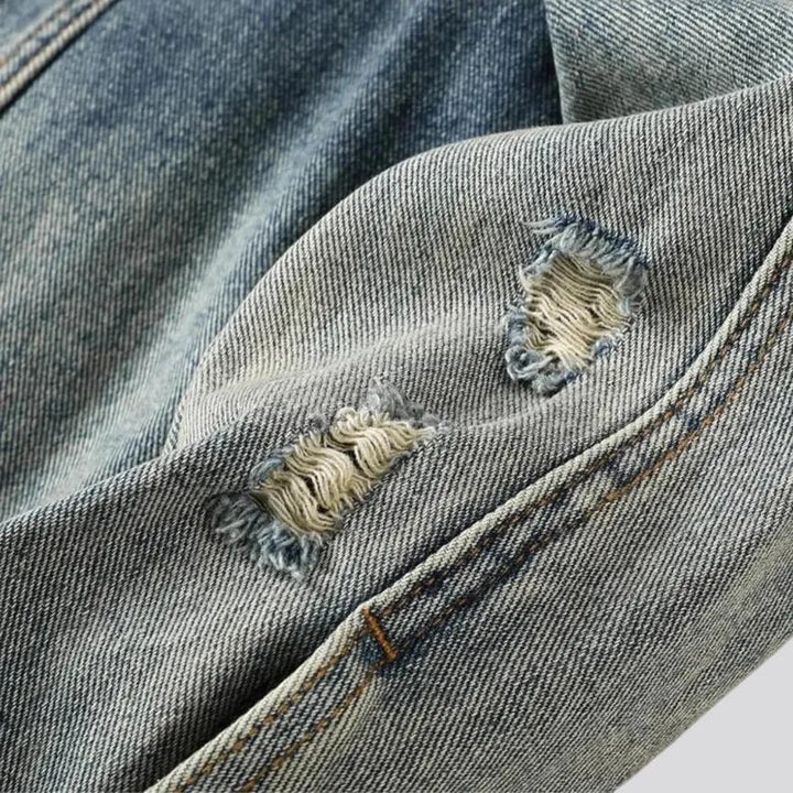 Slim fit vintage distressed men's denim jacket