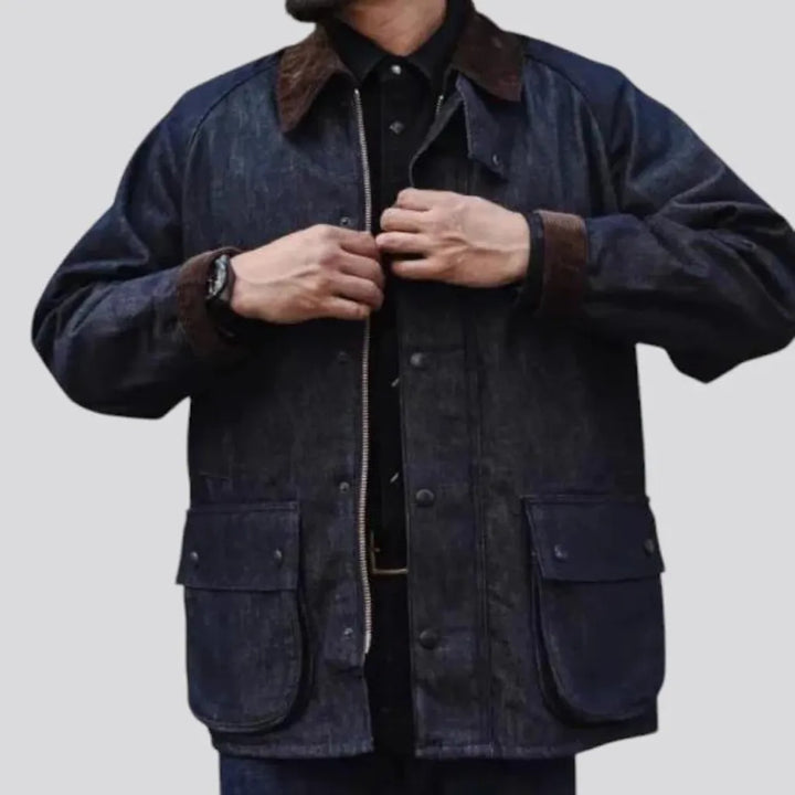 Medium length casual stylish men's denim coat