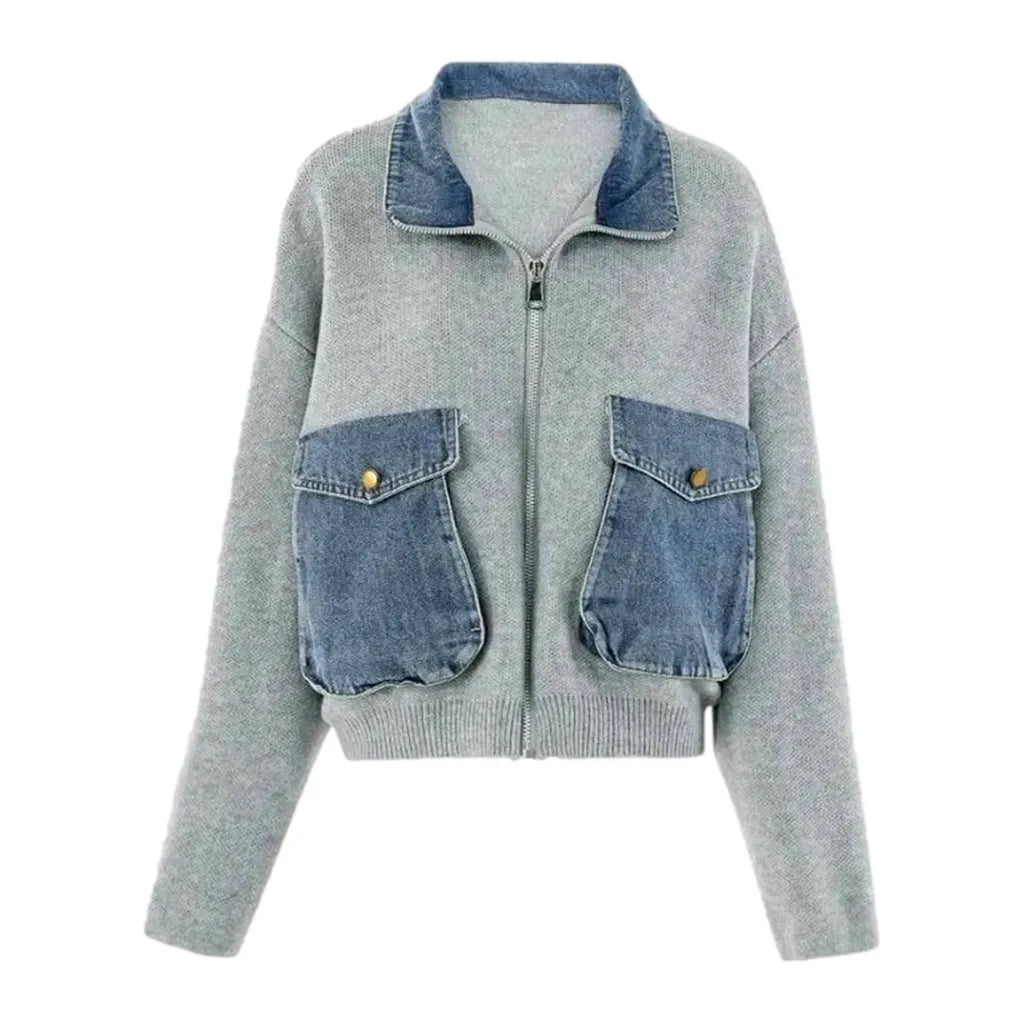 Oversized Boho Style Jean Cardigan for Ladies - Grey