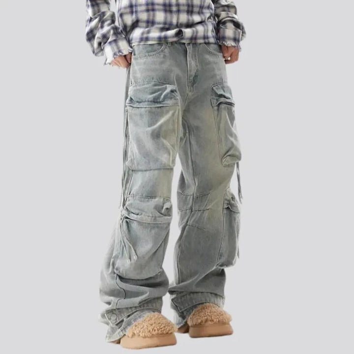 Vintage light wash cargo men's jeans