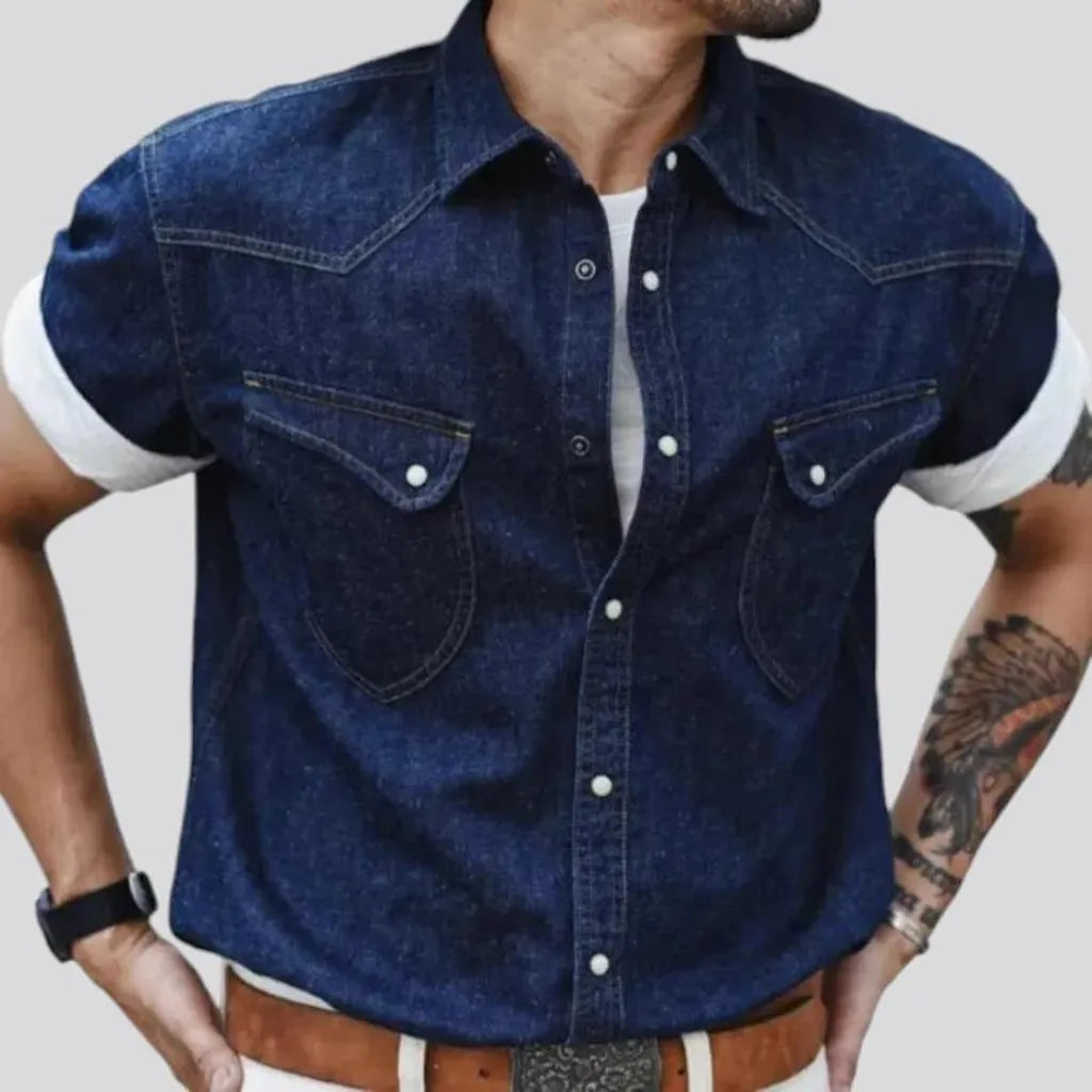 Medium wash western labor men's denim shirt