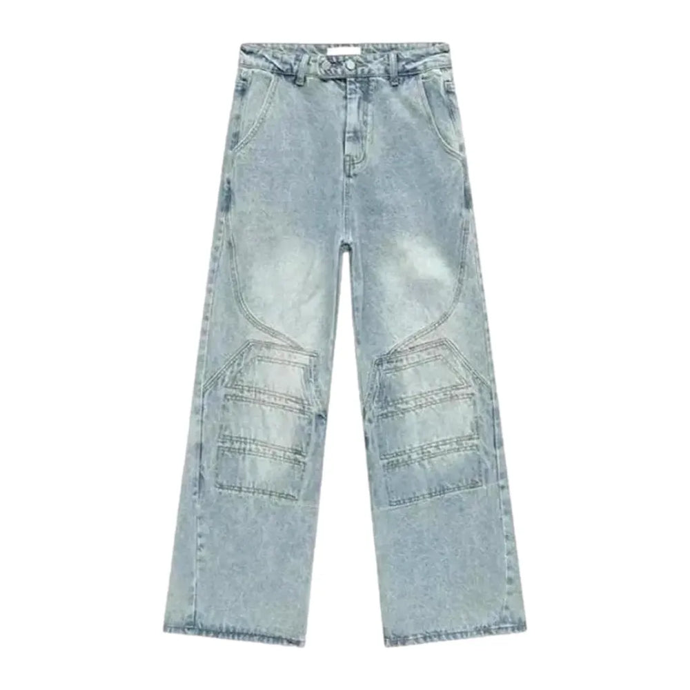 Baggy Light Wash Boho Men's Jeans - Light Blue