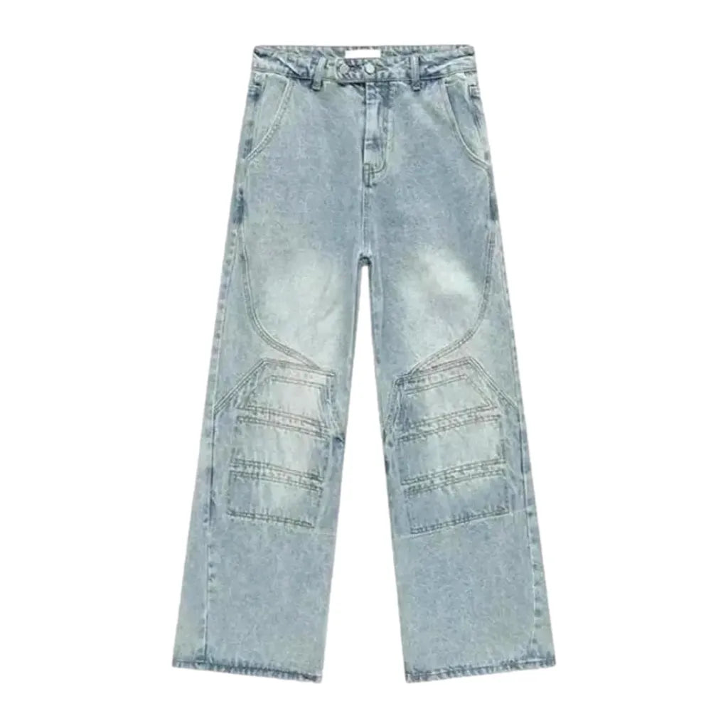 Baggy Light Wash Boho Men's Jeans - Light Blue