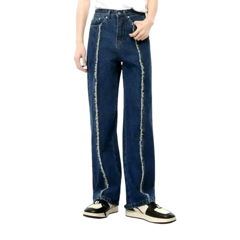 Vintage Look Medium Rise Men's Jeans - Dark Blue