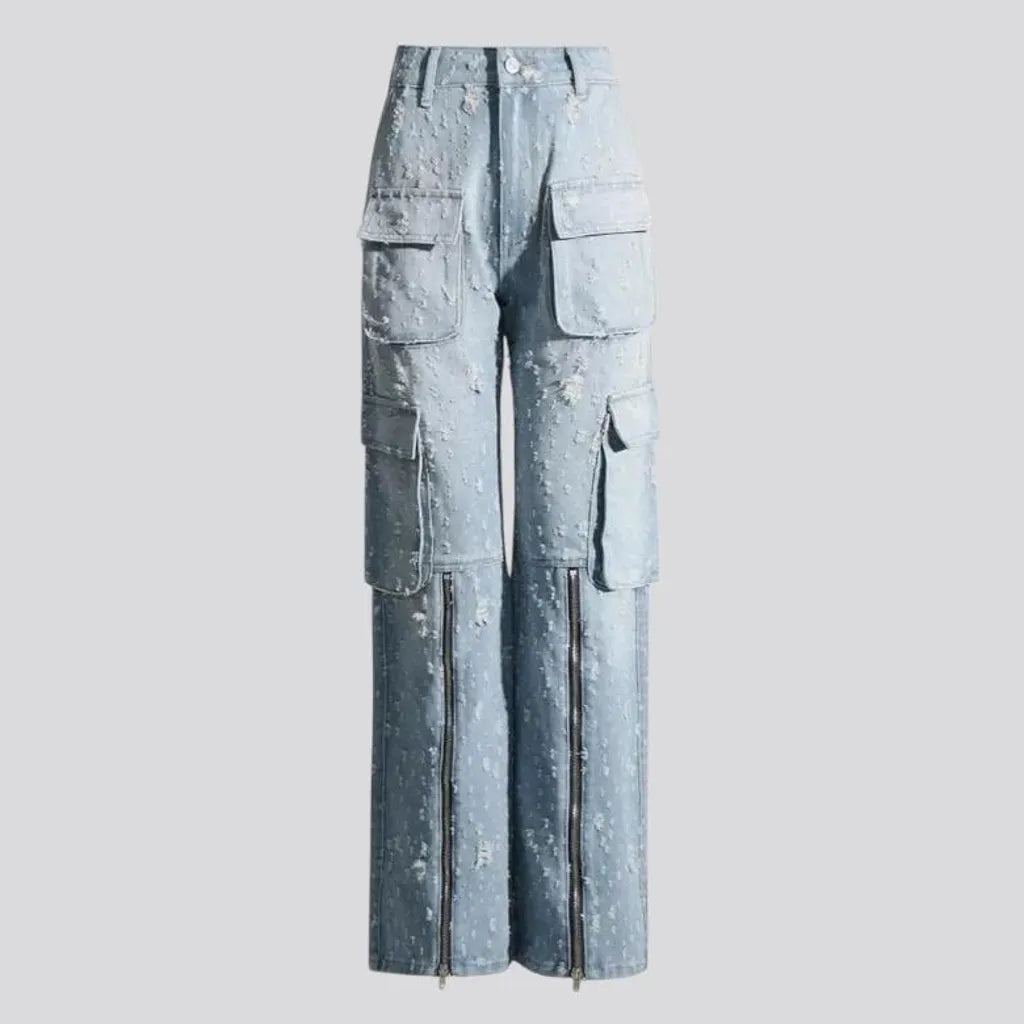 High rise distressed look women's jeans