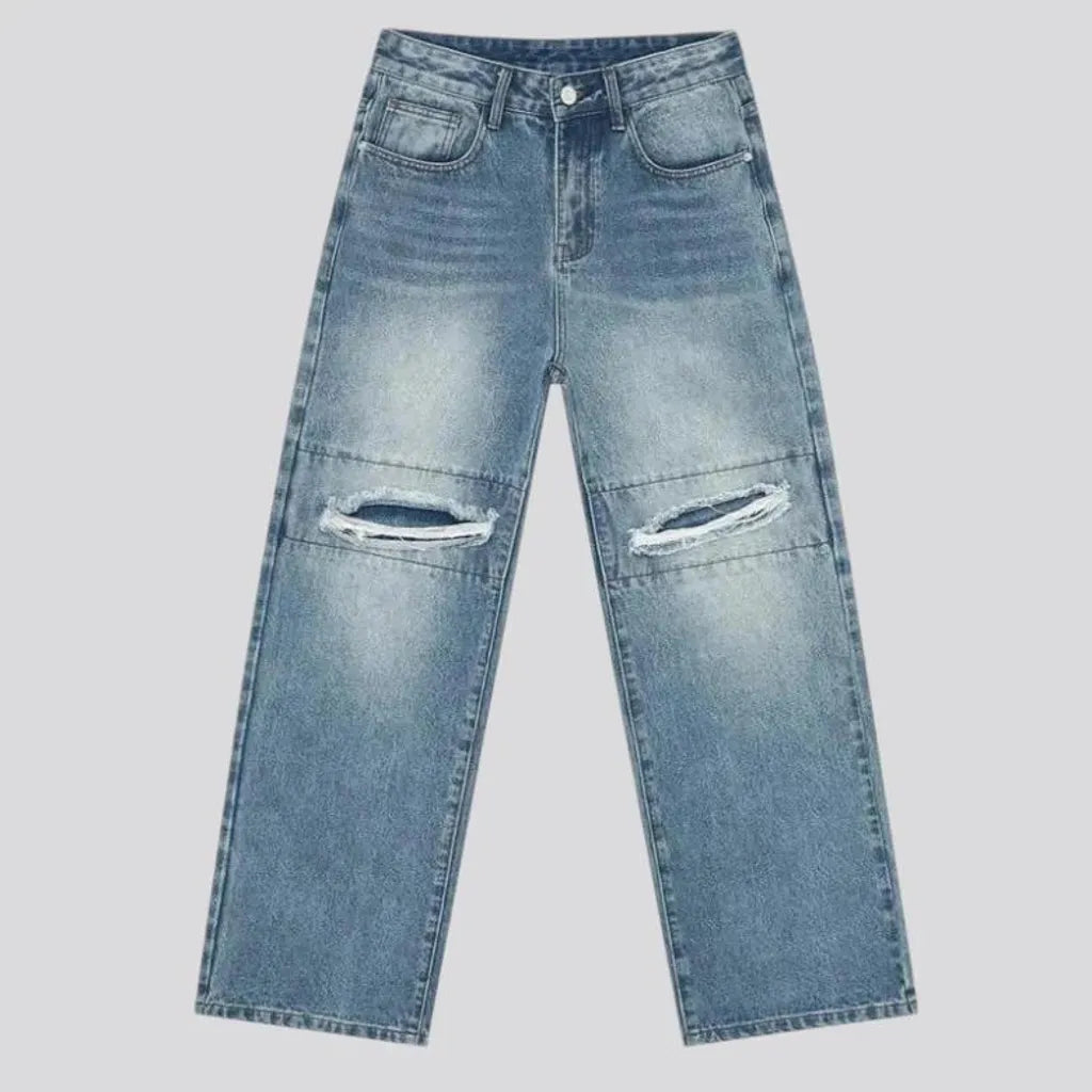 Boho style distressed men's jeans