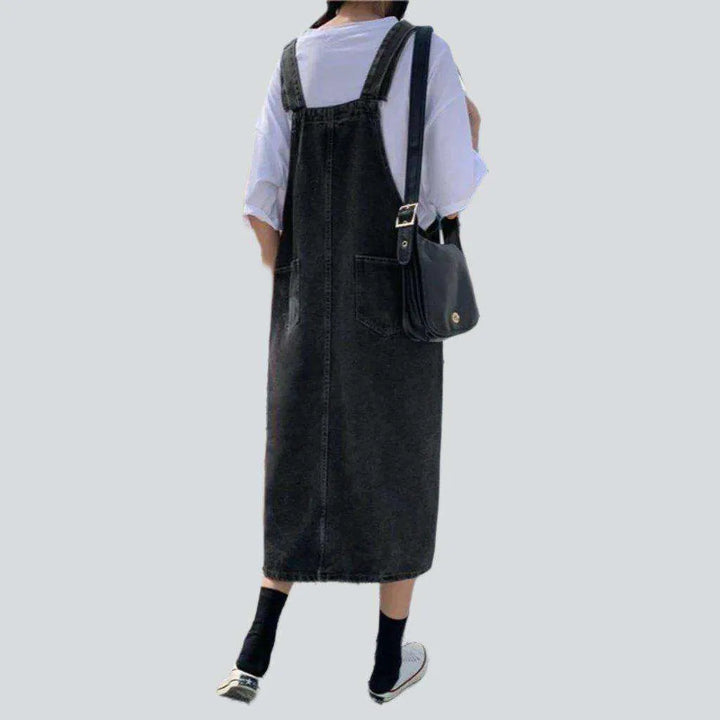 Black denim women's overall dress