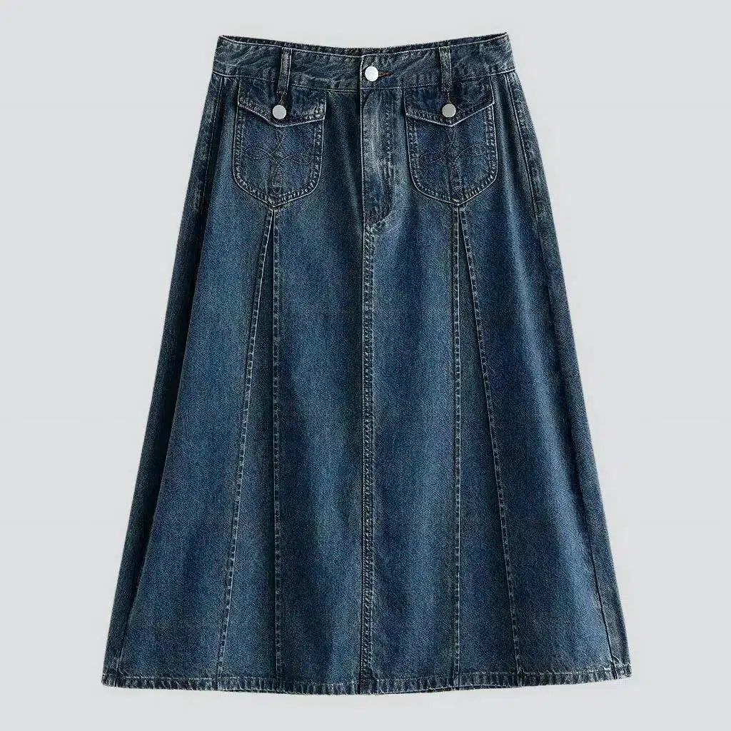 Below-the-knees women's denim skirt