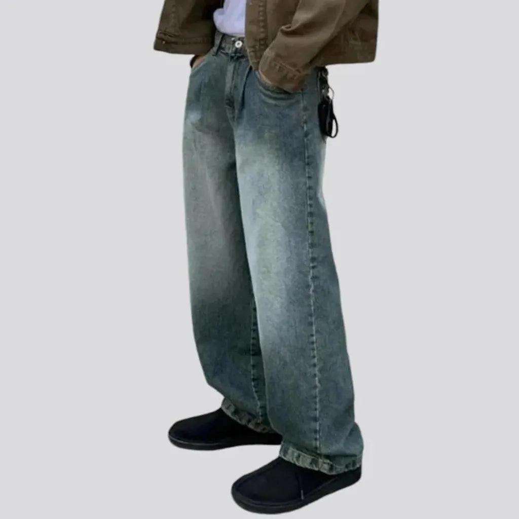 Pleated waistline baggy jeans for men