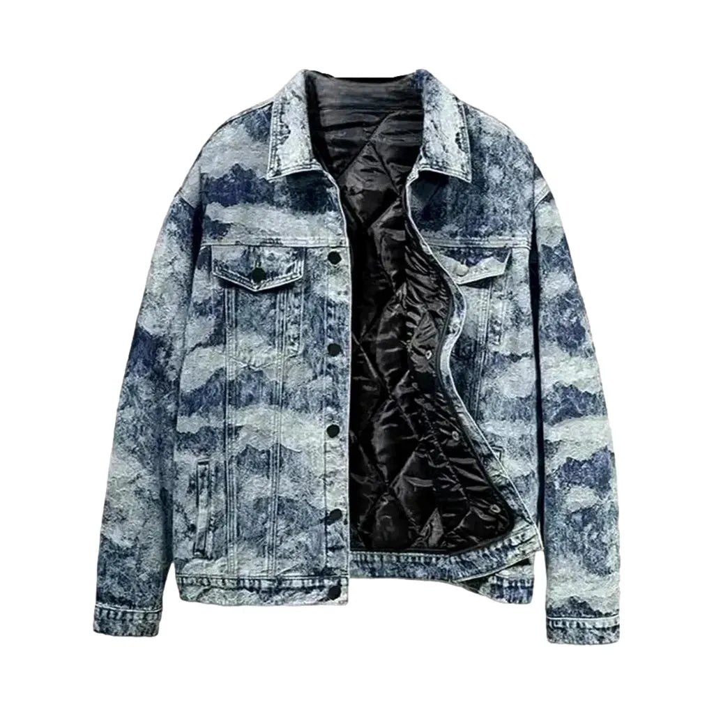 Two Tone Painted Street Men's Denim Jacket - Blue