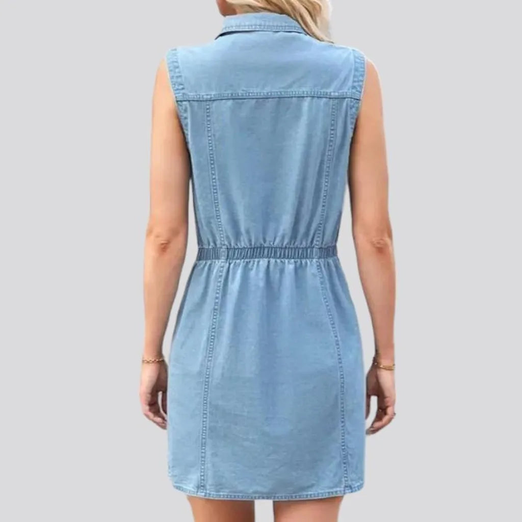 mini, light-wash, sleeveless, flap-pockets, buttoned, women's dress | Jeans4you.shop