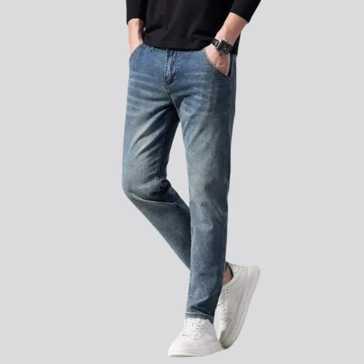 Elastic mid waist men's jeans