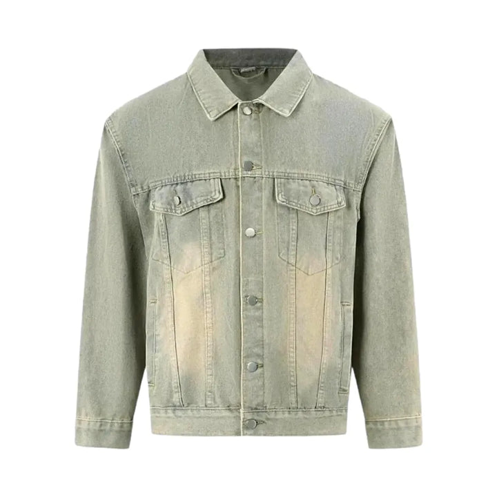 Sanded Casual Style Men's Denim Trucker Jacket - Light Blue