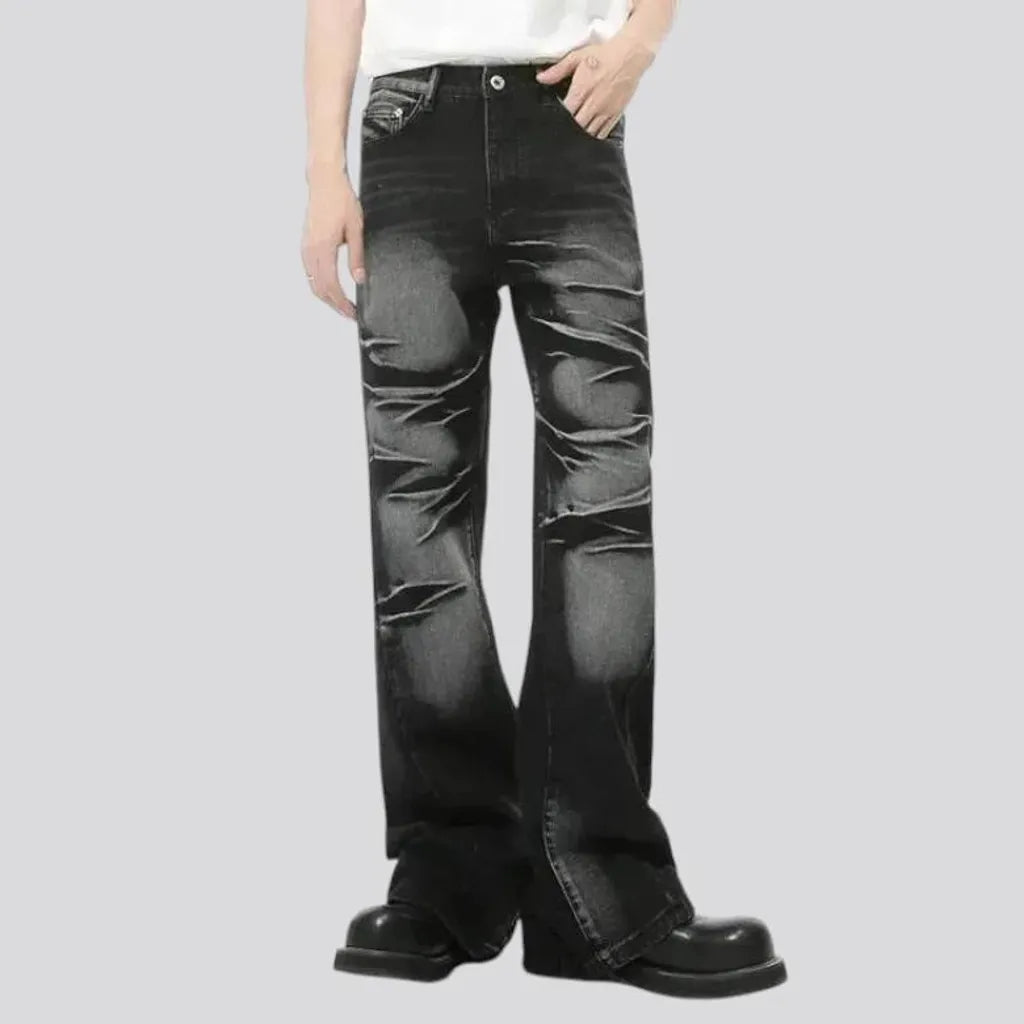 Stylish faded lines baggy men's jeans