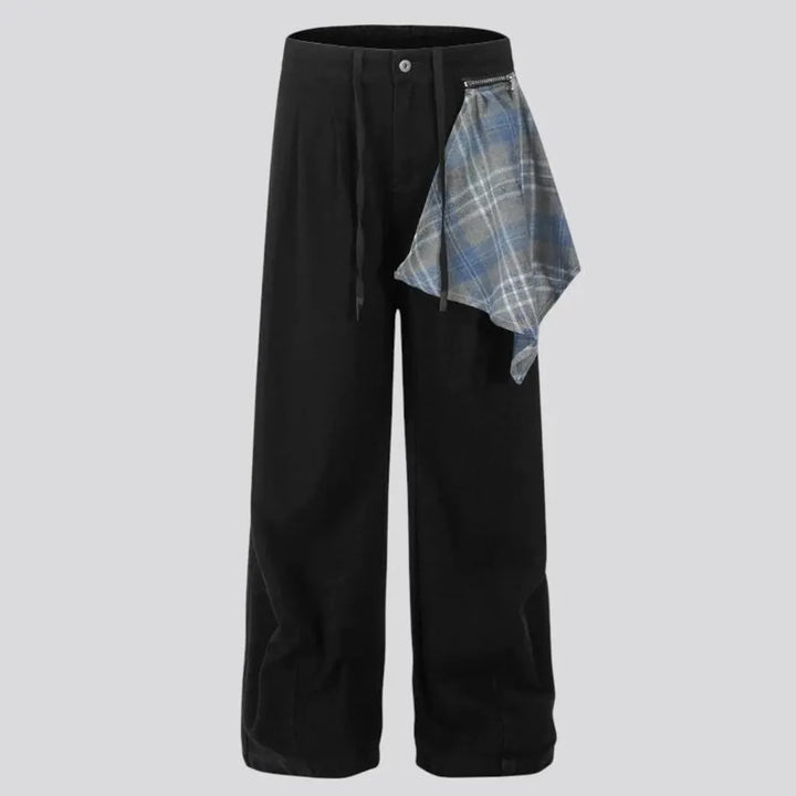 Monochrome plaid baggy men's jean pants