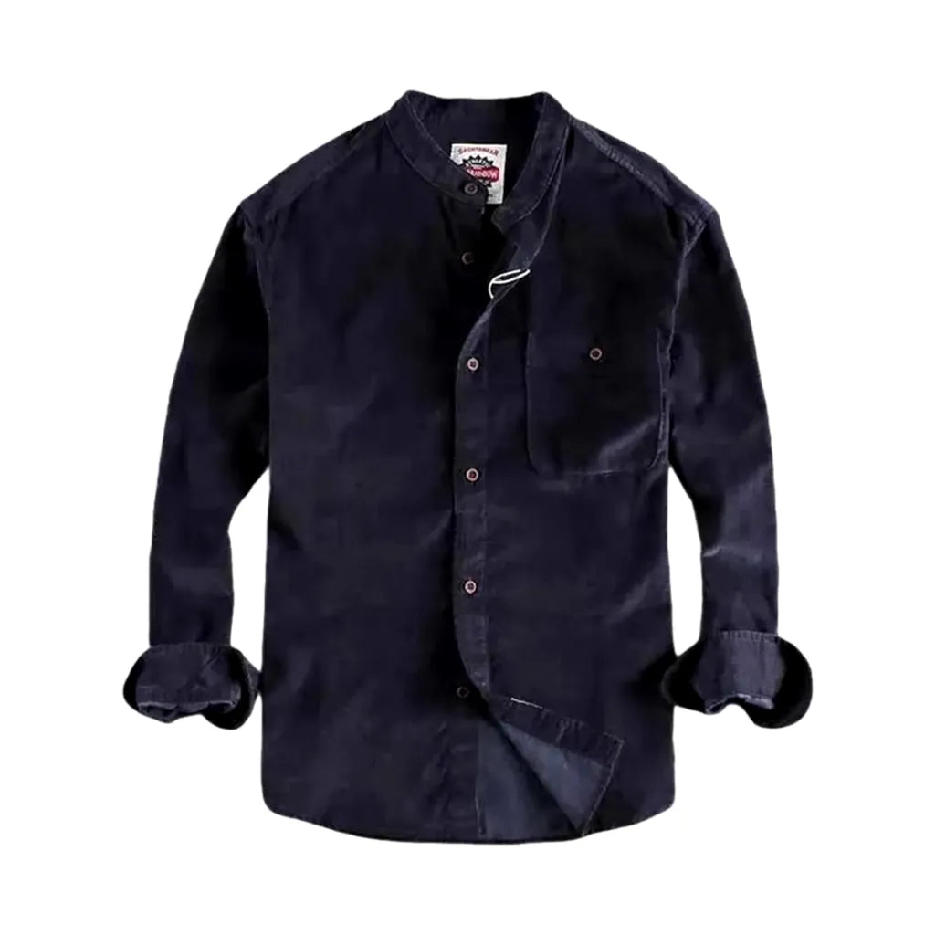 Boho Style Casual Men's Corduroy Shirt - Dark Blue