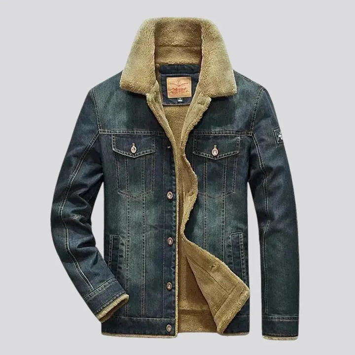 Classic vintage sanded men's denim jacket