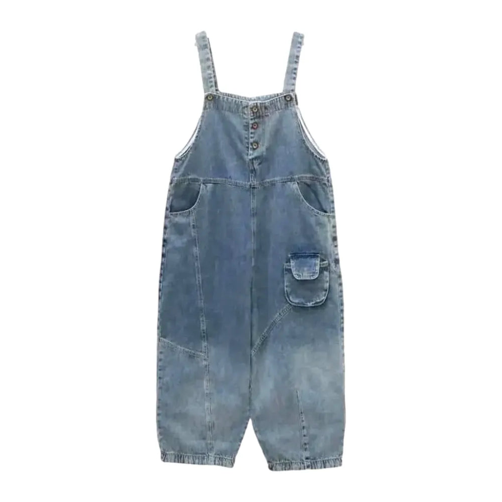 Baggy Fit Boho Vintage Women's Jean Dungaree - Light Blue