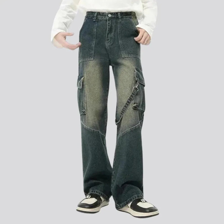 Sanded boho style wide men's jeans