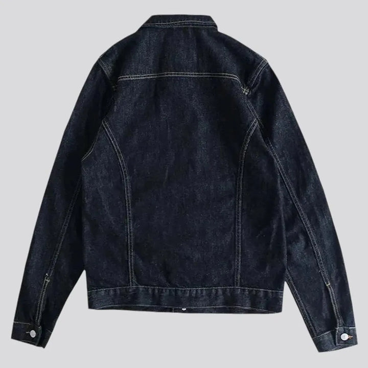 Medium length dark style jean jacket for men