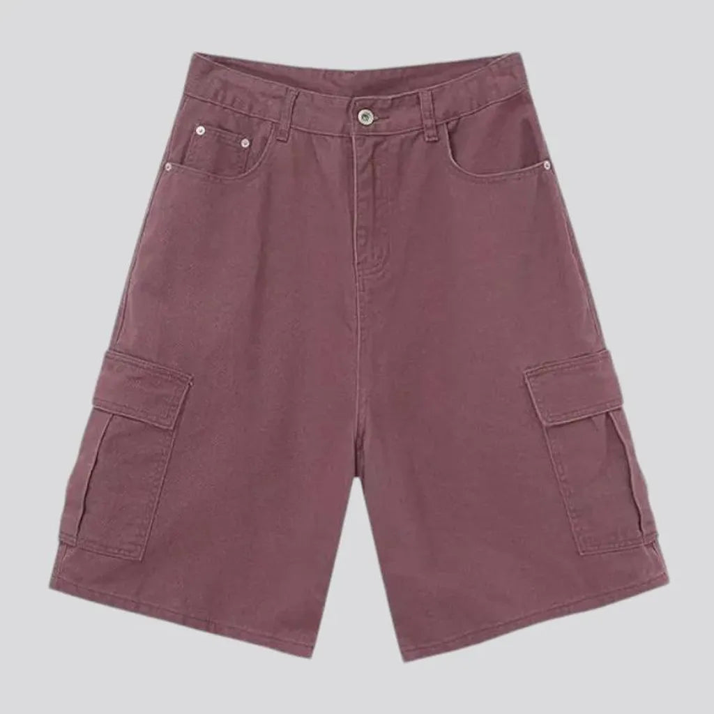 Baggy style cargo men's denim shorts