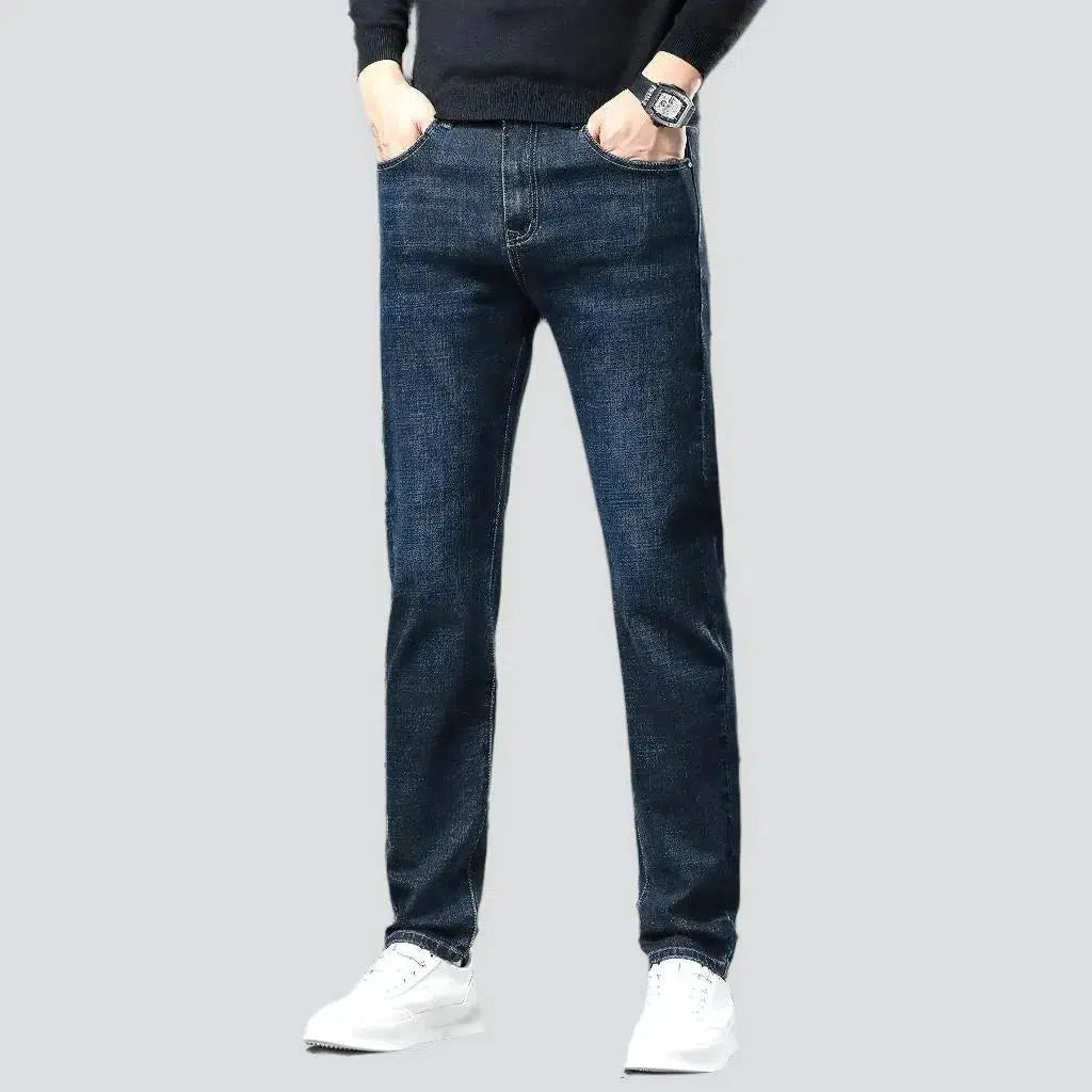 Dark-wash high-waist jeans
 for men
