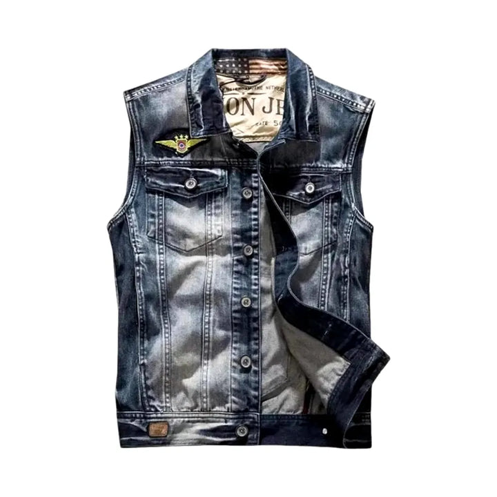 Sanded Regular Fit Motorcycle Men's Jeans Vest - Blue