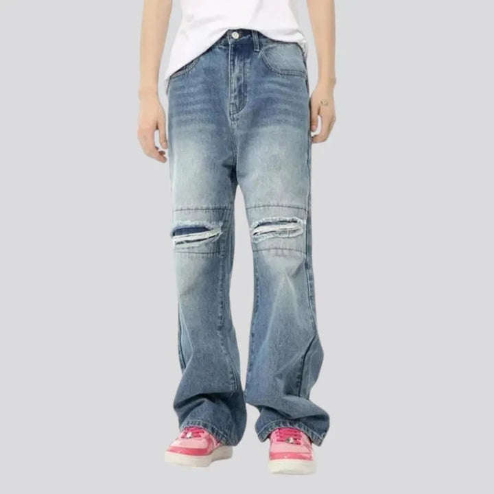 Boho style distressed men's jeans