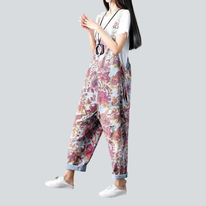 Painted baggy ladies denim jumpsuit