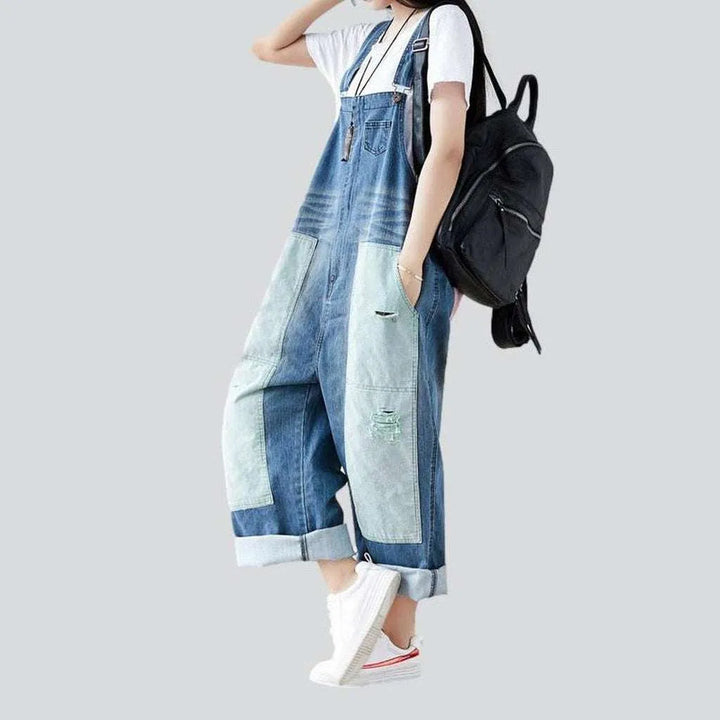 Contrast color women's denim overall