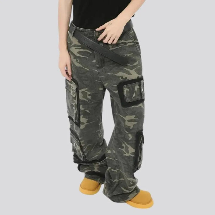 Camo pattern baggy fit men's denim pants