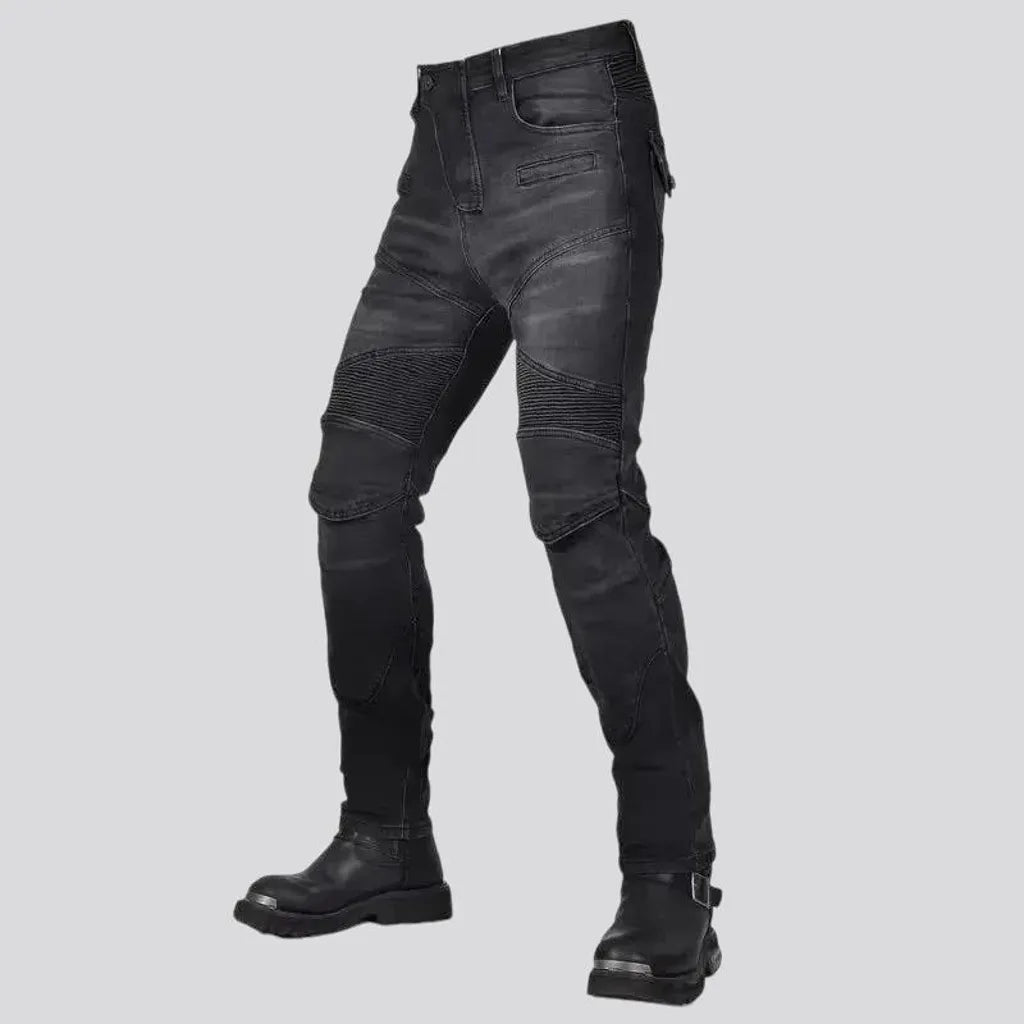 High rise biker motorcycle men's jeans