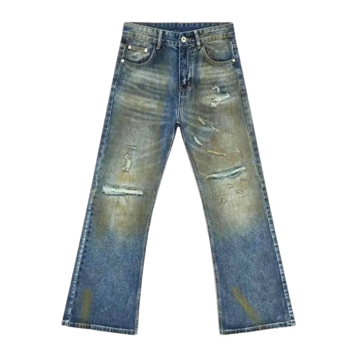 Distressed Loose Fit Men's Jeans - Blue