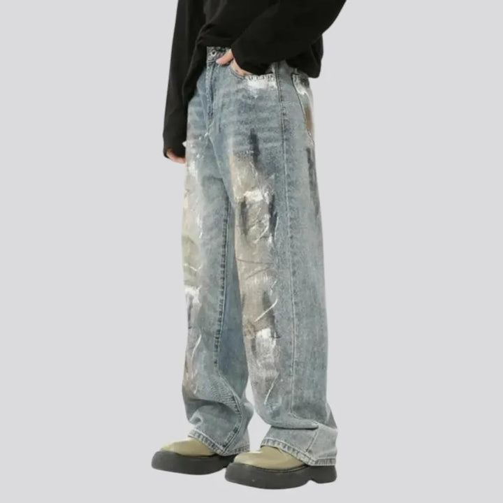 Medium rise graffiti fashion men's jeans