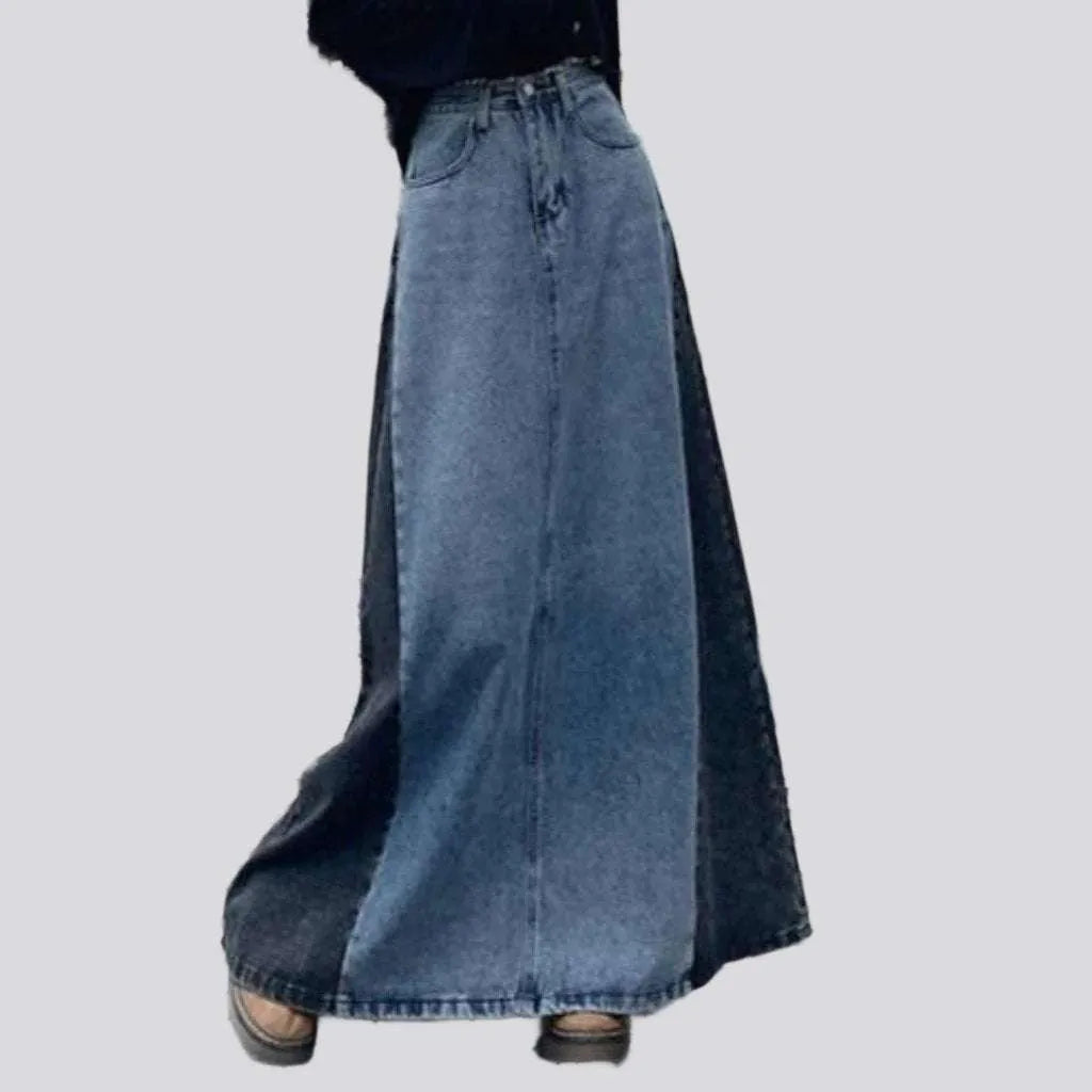 Sanded long denim skirt
 for ladies