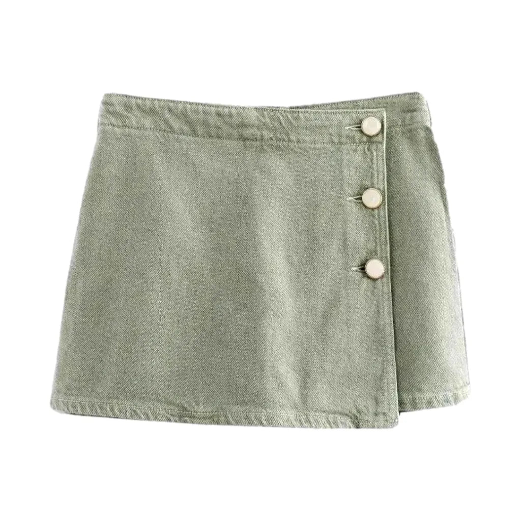 High Waist Fashion Jean Skort - Green