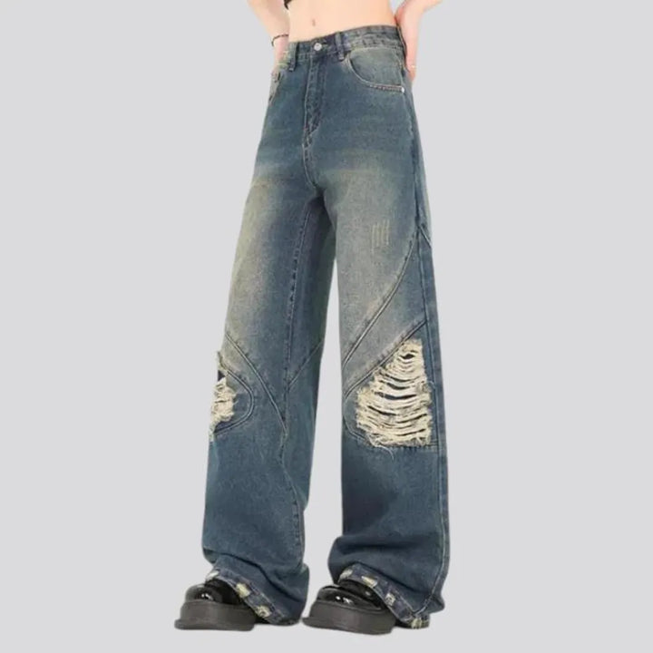 Grunge fashion mid rise men's jeans