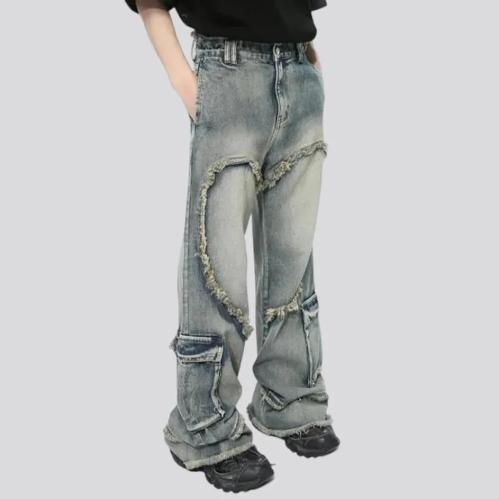 Embroidered men's baggy jeans