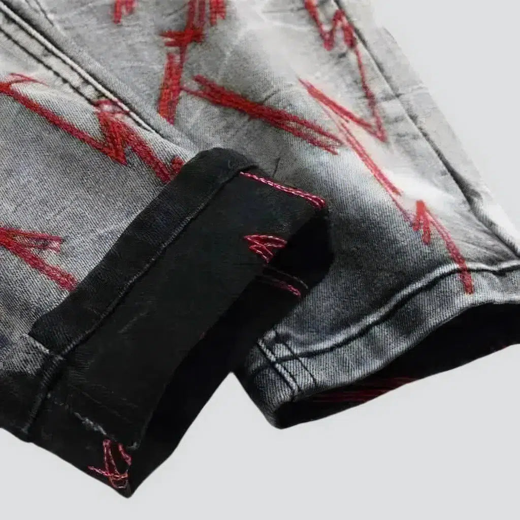 Red-print men's street jeans