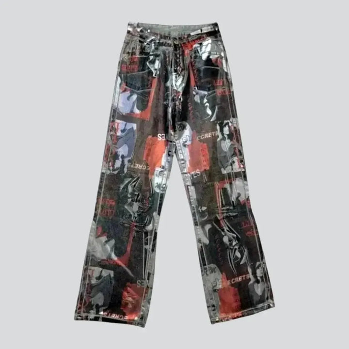 Graphic print baggy women's jean pants