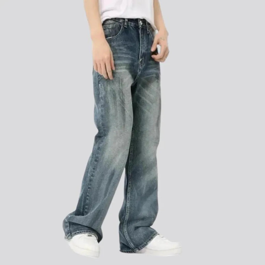 Whiskered mid rise boho men's jeans