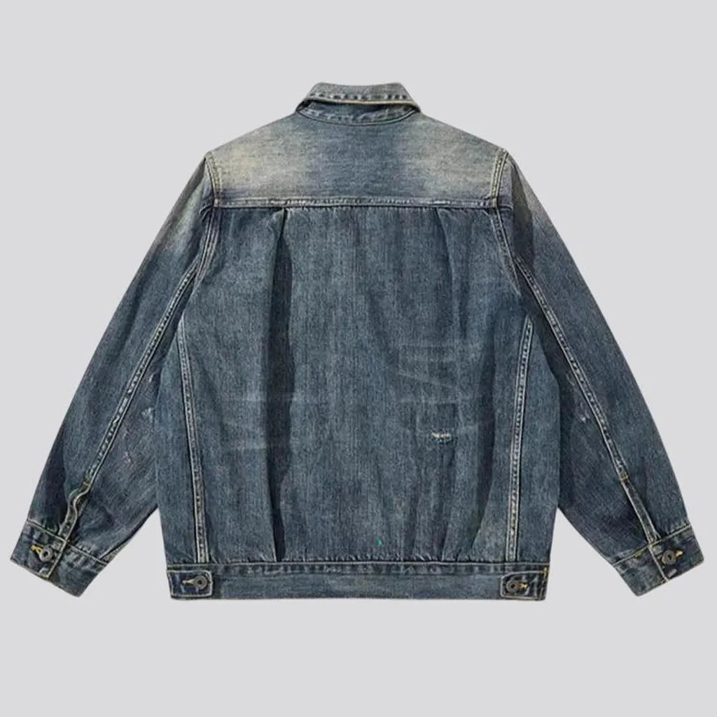 Boho medium wash men's denim jacket